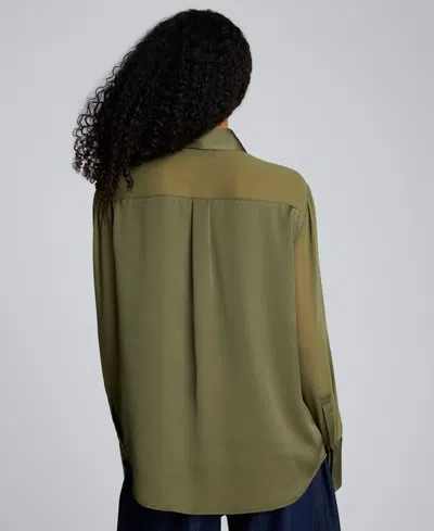 Kenneth Cole Women's' Button-front Collar Neck Shirt In Green