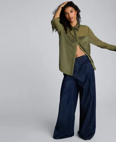 Kenneth Cole Women's' Button-front Collar Neck Shirt In Green