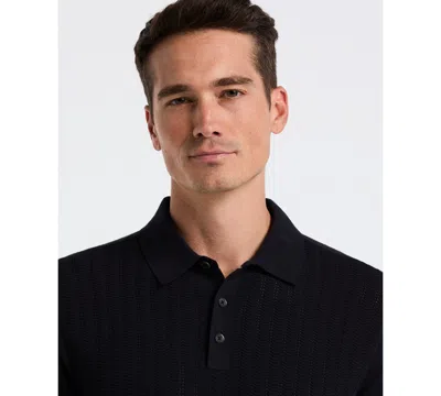 Perry Ellis Men's Textured Front Polo Sweater In Black