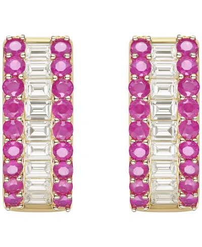 Macy's Gemstone And Diamond Earrings (1/4 Ct.t.w.) In 14k Gold And White Gold In Gold