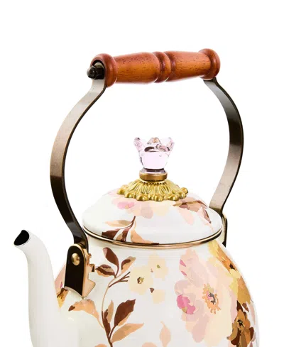 Mackenzie-childs Wild Rose White Enameled 2-qt. Tea Kettle In Multi