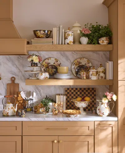 Mackenzie-childs Wild Rose White Enameled 2-qt. Tea Kettle In Multi