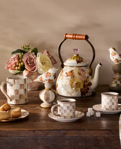 Mackenzie-childs Wild Rose White Enameled 2-qt. Tea Kettle In Multi