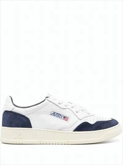 Autry White Leather Low-top Sneakers With Navy Suede Accents In White
