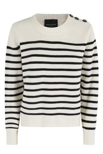 Roberto Collina Boxy Fit Cream Merino Wool Sweater With Striped Pattern In Multi