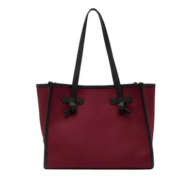 Marcella Structured Canvas Tote Bag With Leather Accents In Red
