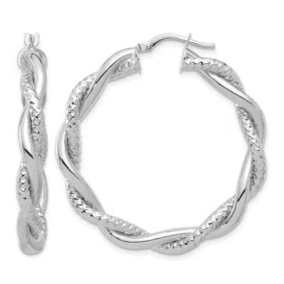 Diamond2deal 14k White Gold Polished And Textured Twisted Round Hoop Earrings In Metallic