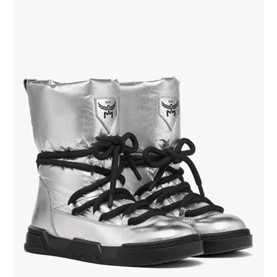 Mcm Skyward Ankle Boots In Metallic Calf Leather In Silver