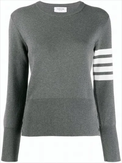 Thom Browne Fitted Knit Sweater With Tricolor Details In Gray