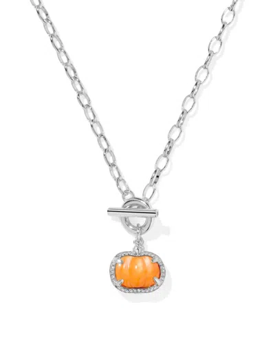 Kendra Scott Orange Mother Of Pearl Pumpkin Pendant Necklace, 17 In Silver