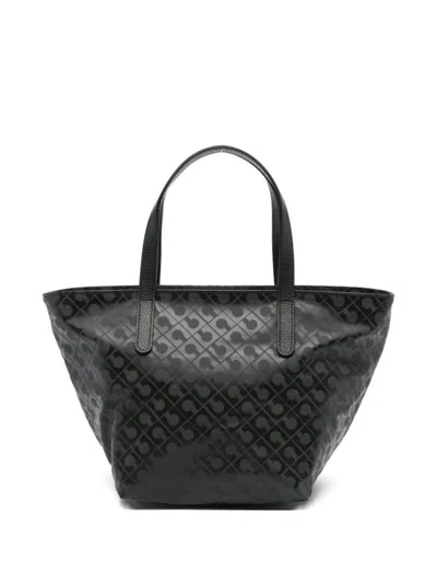 Gherardini Trapezoidal Grey Tote Bag With Zip Interior In Black