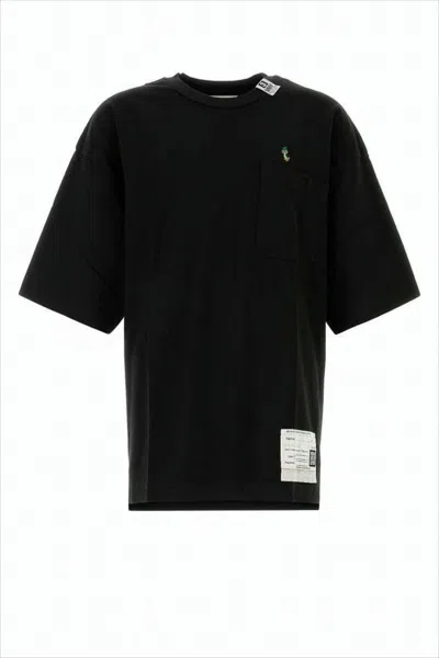 Miharayasuhiro Boxy Black Short-sleeve T-shirt With Contrasting Graphics In Black