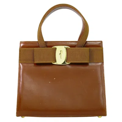 Pre-owned Ferragamo Convertible Vara Bow Tote Leather Leather Handbag () In Brown