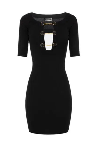 Elisabetta Franchi Shiny Viscose Minidress With Twin Buttons In Black