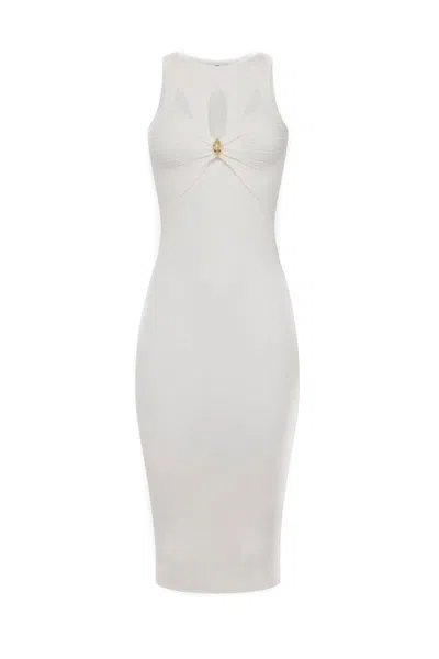 Elisabetta Franchi Fitted Midi Dress With Cut-out Details In Gray