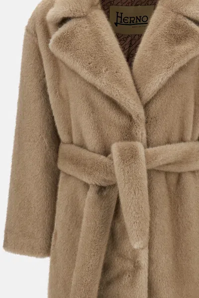 Herno Soft Alternative Fur Coat In Neutral