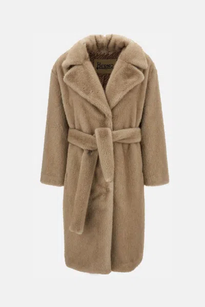 Herno Soft Alternative Fur Coat In Neutral