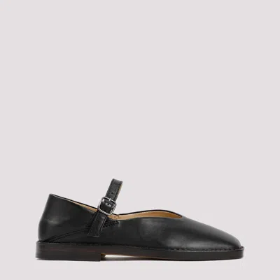 Lemaire Black Calf Leather Ballerina Shoes With Off-center Vamp In Black