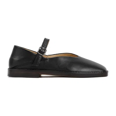 Lemaire Black Calf Leather Ballerina Shoes With Off-center Vamp In Black