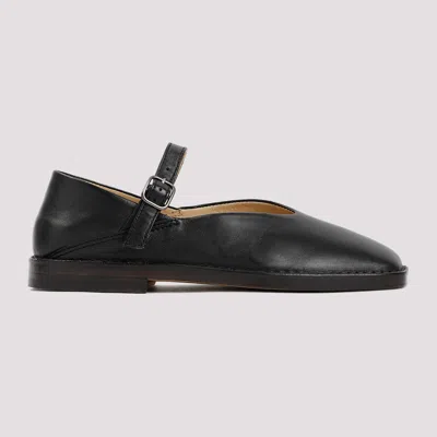 Lemaire Black Calf Leather Ballerina Shoes With Off-center Vamp In Black