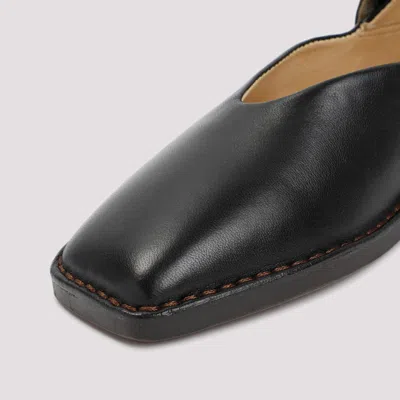 Lemaire Black Calf Leather Ballerina Shoes With Off-center Vamp In Black
