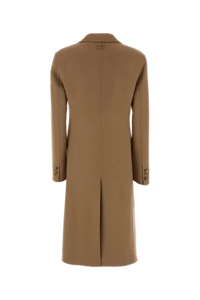 Miu Miu Camel Wool Blend Coat In Brown