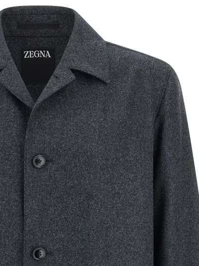 Zegna Wool Jacket Featuring Long Sleeves And Pockets In Gray