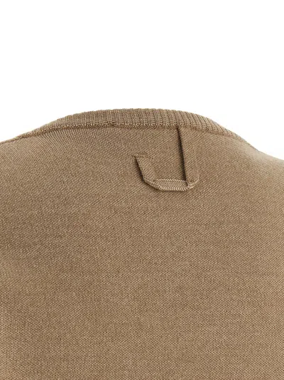 Jacquemus Le Gilet Doppio Beige Cardigan With Round Neck And Ribbed Trims In Wool Blend Stretch Woman In Nude