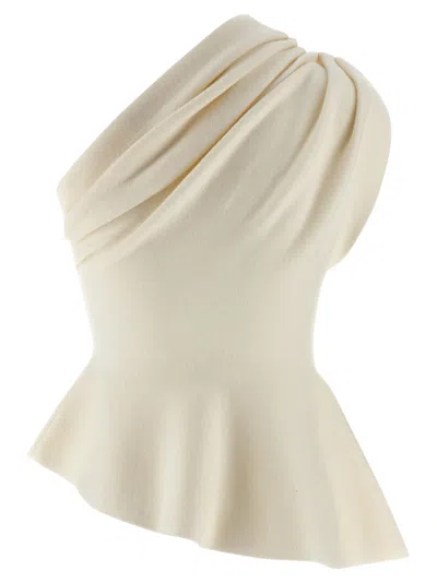 Khaite Aimee Asymmetric One-shoulder Wool-blend Peplum Top In White