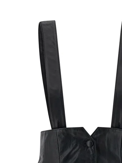 Rotate Birger Christensen Leather Miniskirt With Suspenders Rotate In Black