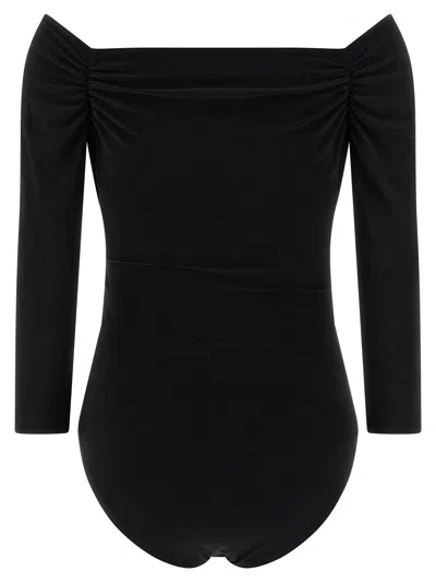 Norma Kamali Black Bodysuit With Sweetheart Neckline In Tech Fabric Stretch Woman In Black