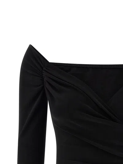 Norma Kamali Black Bodysuit With Sweetheart Neckline In Tech Fabric Stretch Woman In Black