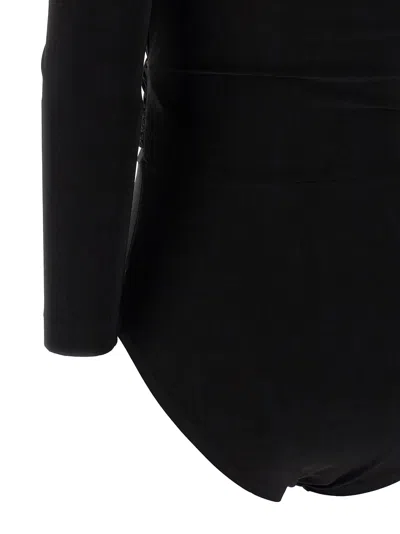 Norma Kamali Black Bodysuit With Sweetheart Neckline In Tech Fabric Stretch Woman In Black