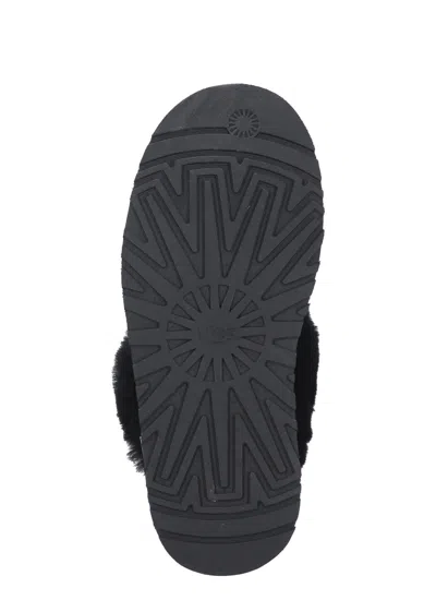Ugg Black Leather Clog With Faux Fur And Elastic Back  In Black
