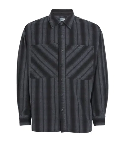 Agolde Brennan Striped Brushed Cotton-blend Twill Shirt In Black