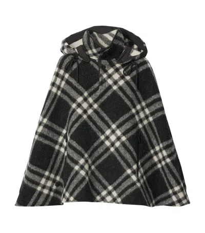 Burberry Check Wool Cape Poncho With Hood In Multi