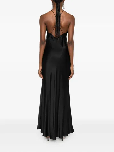 Anine Bing Black Satin Long Laurel Slip Dress With Crisscross Straps In Black