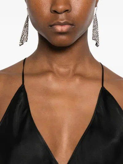 Anine Bing Black Satin Long Laurel Slip Dress With Crisscross Straps In Black