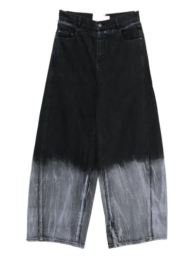 Feng Chen Wang Frayed Dip-dye Trousers In Black