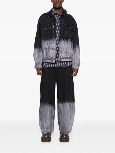 Feng Chen Wang Frayed Dip-dye Trousers In Black