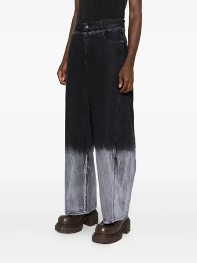 Feng Chen Wang Frayed Dip-dye Trousers In Black
