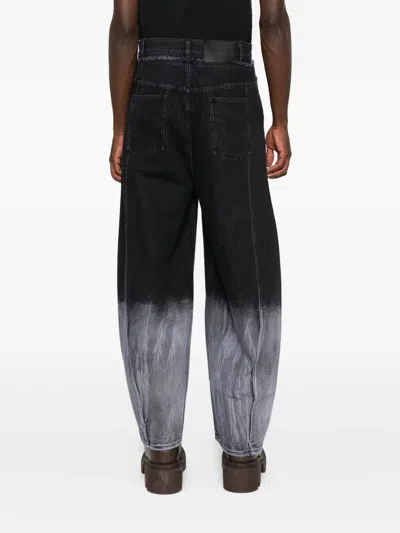Feng Chen Wang Frayed Dip-dye Trousers In Black