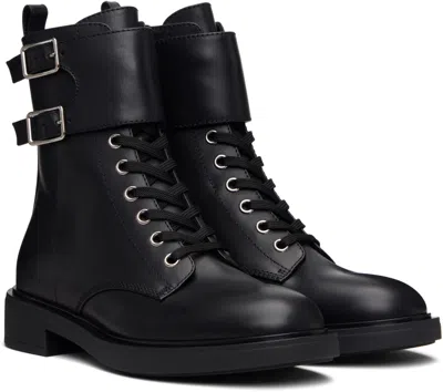 Gianvito Rossi Leather Buckle Cuff Combat Booties In Black
