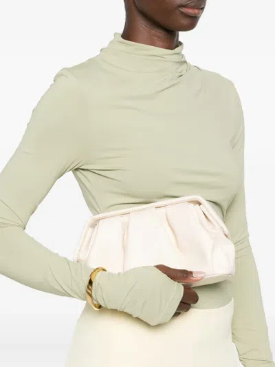 Themoirè Pleated Rectangular Clutch Top Handle In Neutral