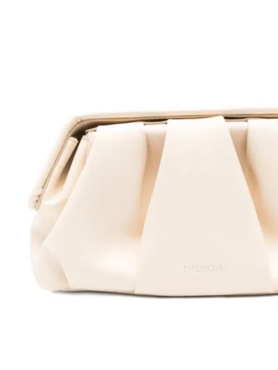 Themoirè Pleated Rectangular Clutch Top Handle In Neutral