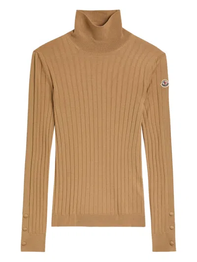 Moncler Ribbed Wool And Cashmere-blend Top In Brown