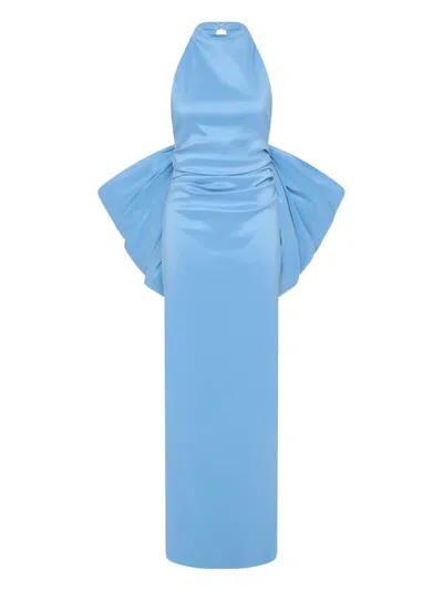 Rachel Gilbert Lottie Bow-detail Halterneck Gown In Blue