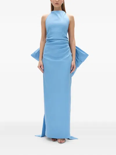 Rachel Gilbert Lottie Bow-detail Halterneck Gown In Blue