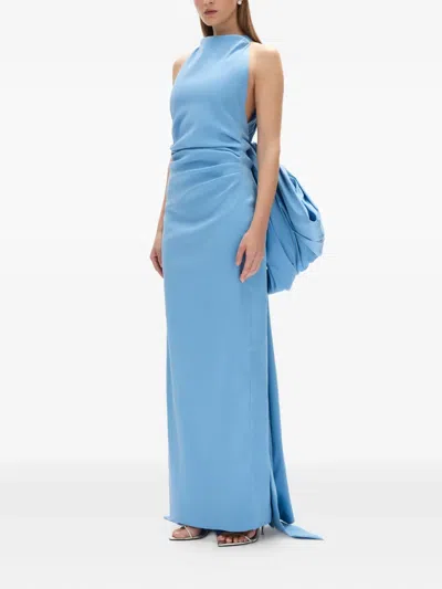 Rachel Gilbert Lottie Bow-detail Halterneck Gown In Blue