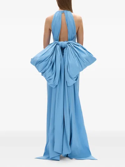 Rachel Gilbert Lottie Bow-detail Halterneck Gown In Blue